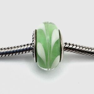 Pandora Retired Green Swirl Murano Glass Sterling Silver Charm
